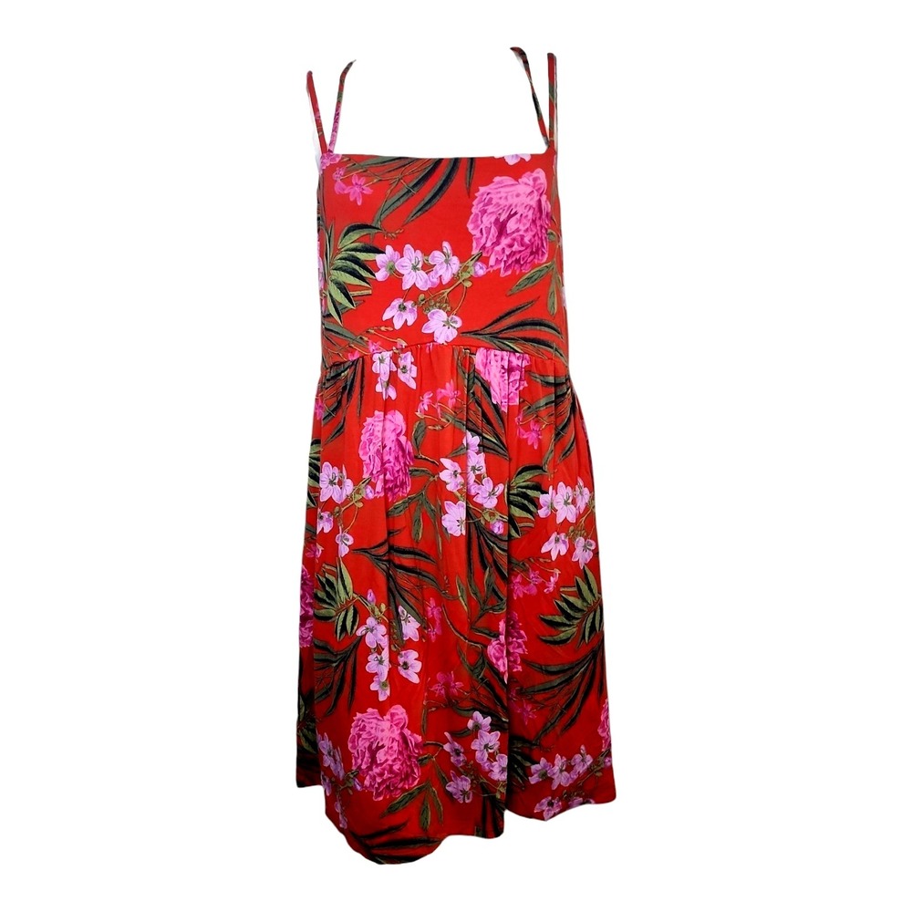 Old Navy Dress Womens Plus Size 2X Red Pink Floral Hawaiian Tropical Strappy
